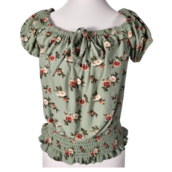 Orange Kiss Women's Floral Print Off Shoulder Sleeve Crop Top Size M - Picture 3 of 7